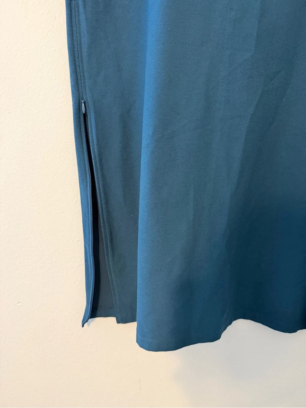 Eileen Fisher Teal Washable Crepe Boat Neck Side Zip Tunic Dress Womens Medium - Picture 5 of 6